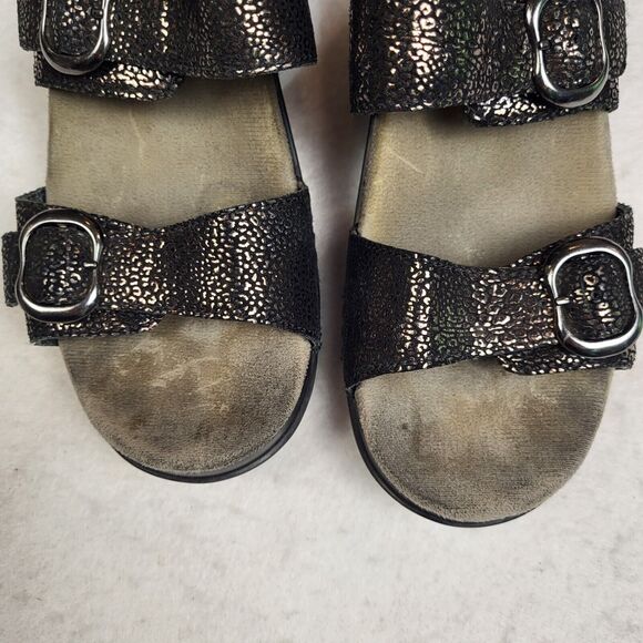 Dansko Sophie Black Gold Metallic Sandal Shimmer Platform 2 Inch Heel 39 8 1/2 - Picture 3 of 10